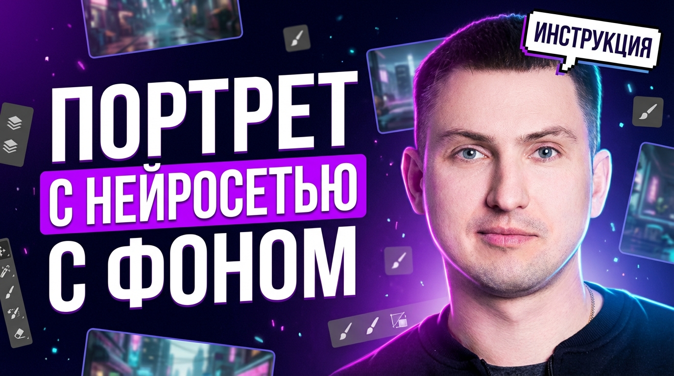 Пример генерации портрета нейросетью с проработанным фоном для пошаговой инструкции